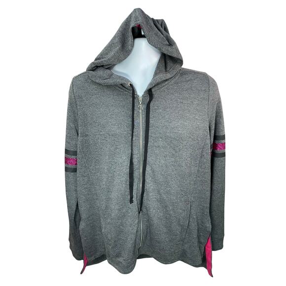 Juicy Couture Zip Hoodie Size Large Dark Gray Pink Glitter Crown Logo Y2K Style - Picture 2 of 8